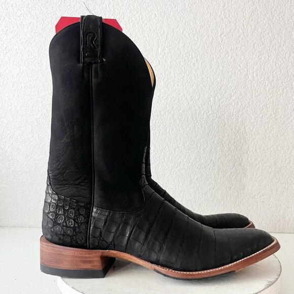 NEW Rod Patrick Mens Cowboy Boots 12.5AAA Black Suede Caiman Western French Toe - Picture 2 of 10
